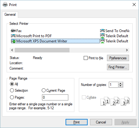 WinForms RadGridView Print Option