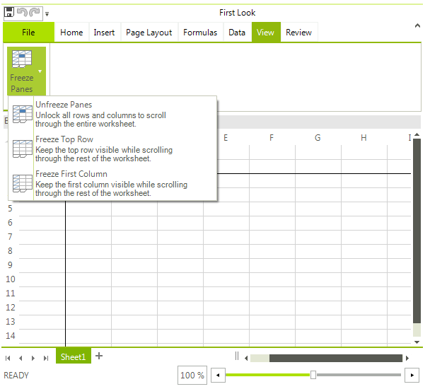 WinForms RadSpreadsheet Unfreeze