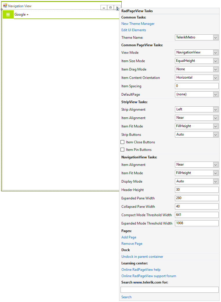 WinForms RadPageView NavigationView