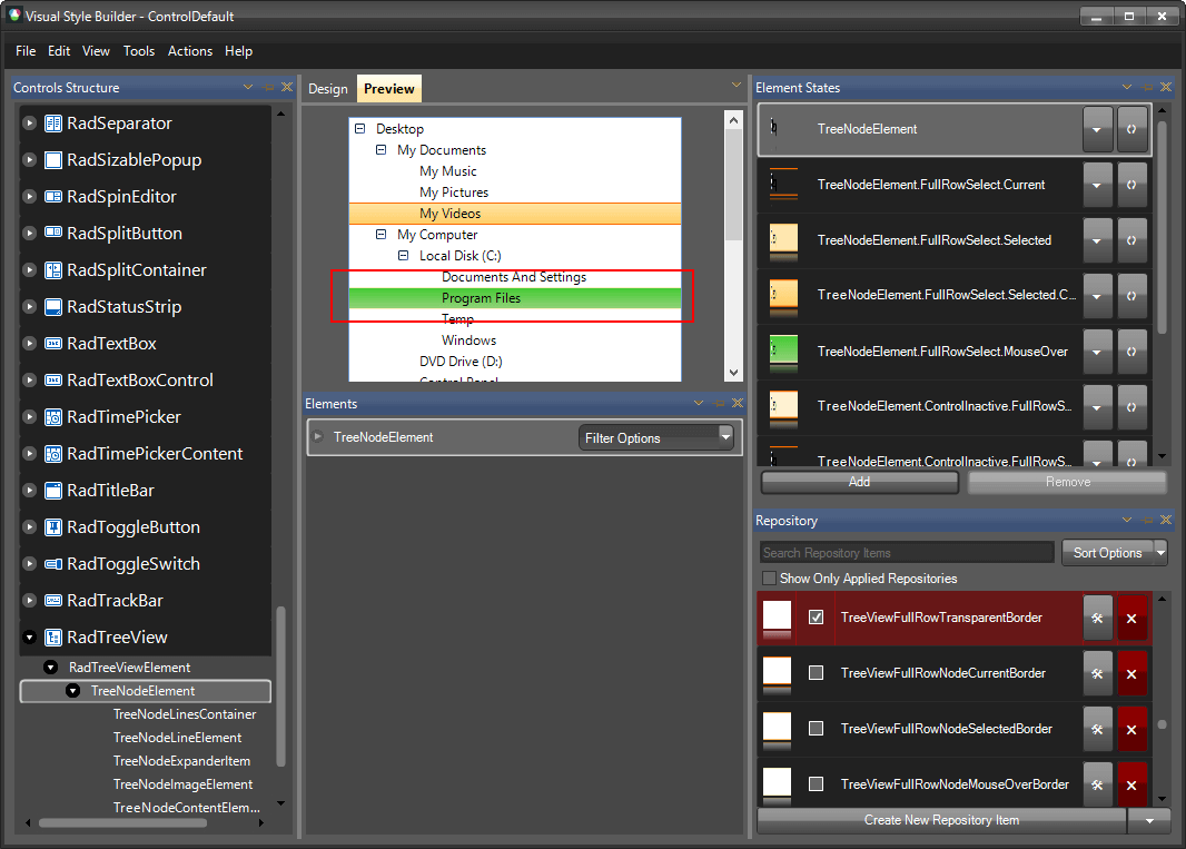WinForms RadTreeView VSB Color