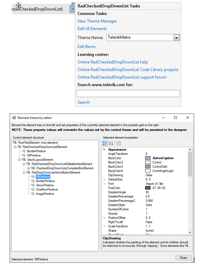 WinForms RadCheckedDropDownList Element Hierarchy Editor