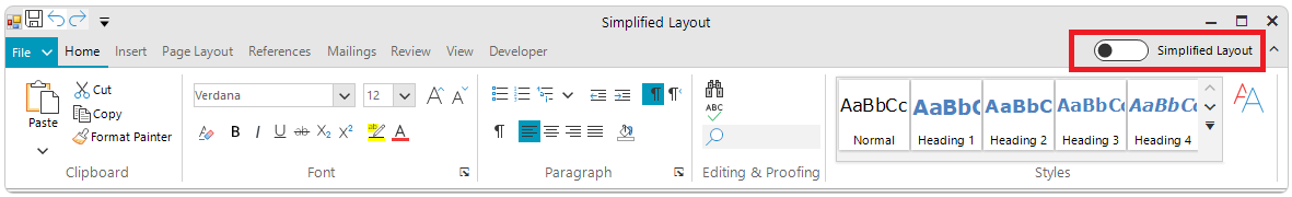 WinForms RadRibbonBar Simplified Mode Button