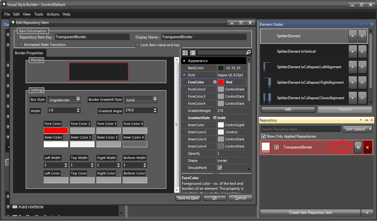 WinForms RadSplitContainer Border