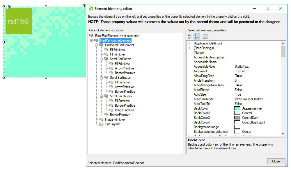 WinForms RadPanorama RadPanorama's Element hierarchy editor