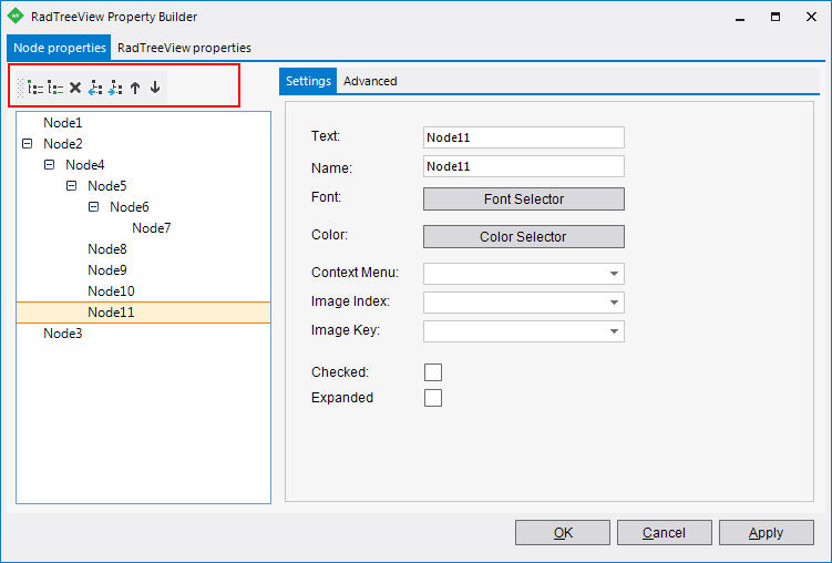 WinForms RadTreeView Node Properties