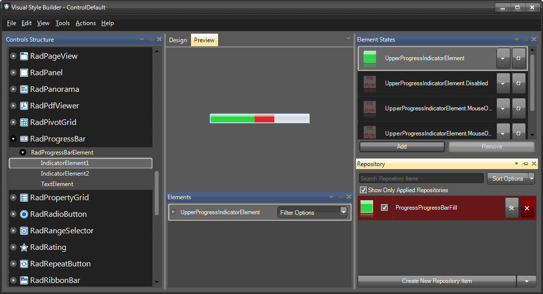 WinForms RadProgressBar Controls Structure