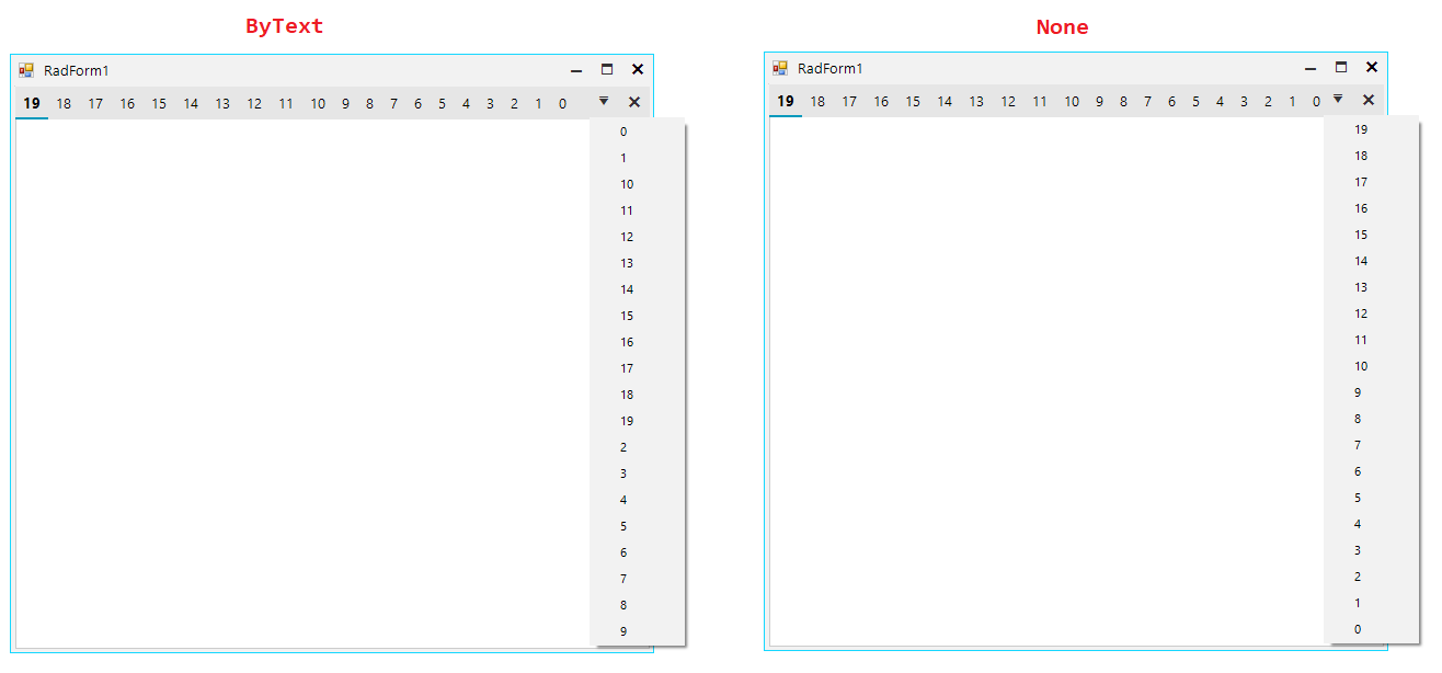 WinForms RadDock ActiveDocumentMenuSortOrder