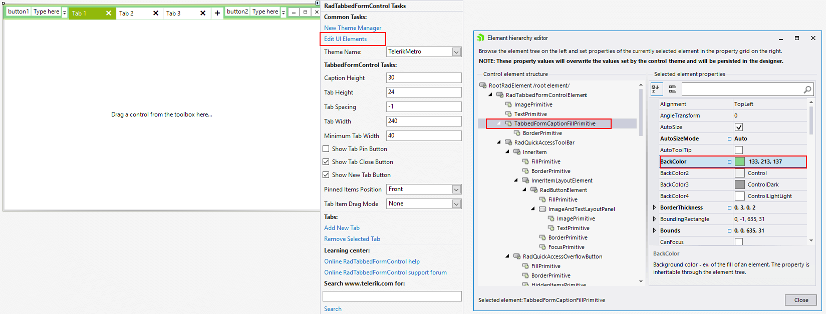 WinForms RadTabbedForm Design Time