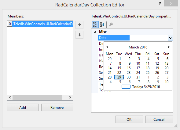 WinForms RadCalendar Date Property
