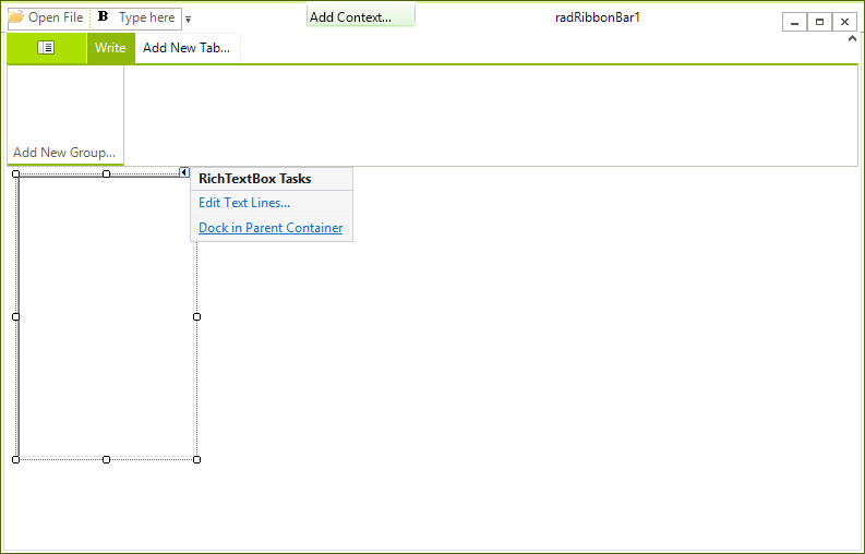 WinForms RadRibbonBar Add RichTextBox