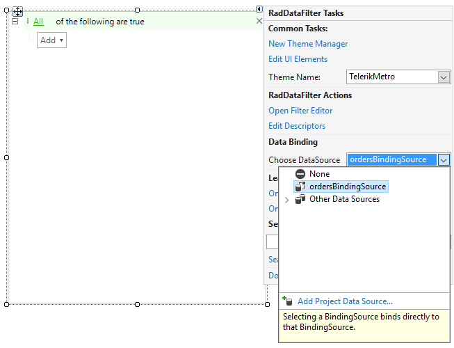 WinForms RadDataFilter Smart Tag