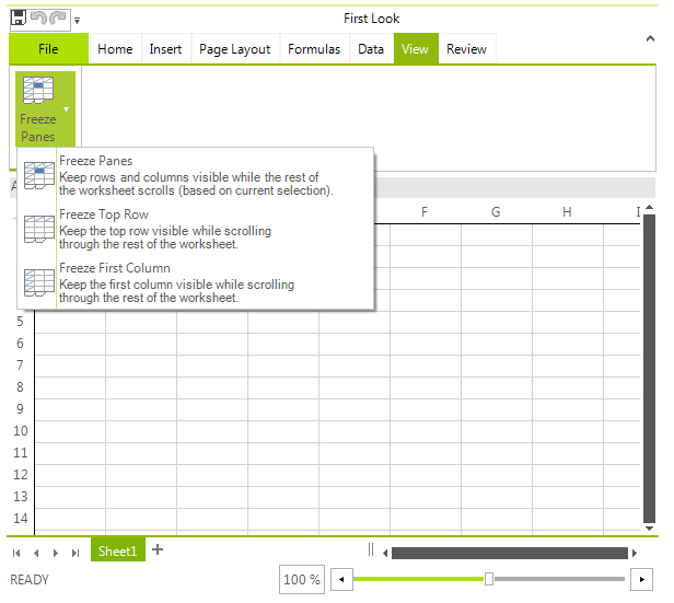 WinForms RadSpreadsheet Freeze