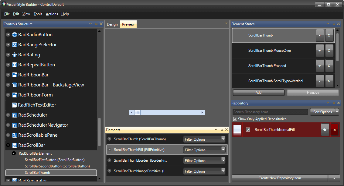 WinForms RadScrollBar Controls Structure