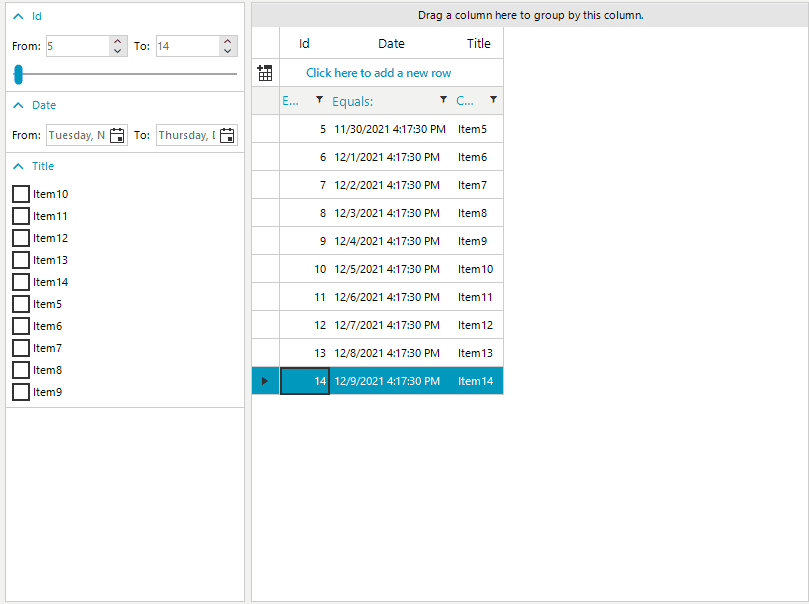 WinForms RadFilterView Filter Grid Unbound Mode