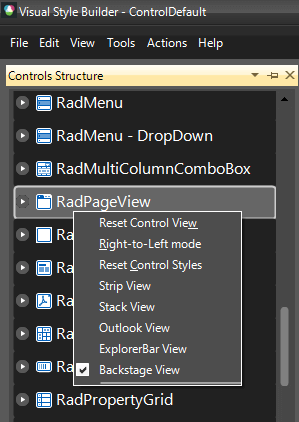 WinForms RadPageView Visual Style Builder