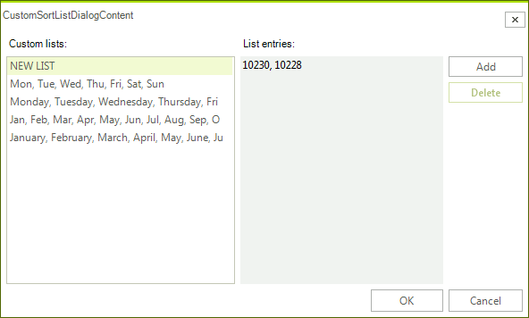 WinForms RadSpreadsheet Custom Lists Dialog