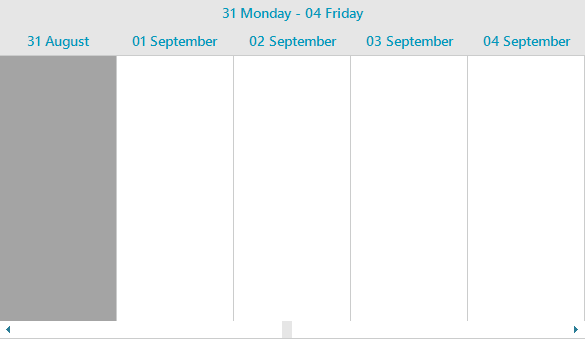 RadScheduler Timeline View navigating through five-day work weeks excluding weekends
