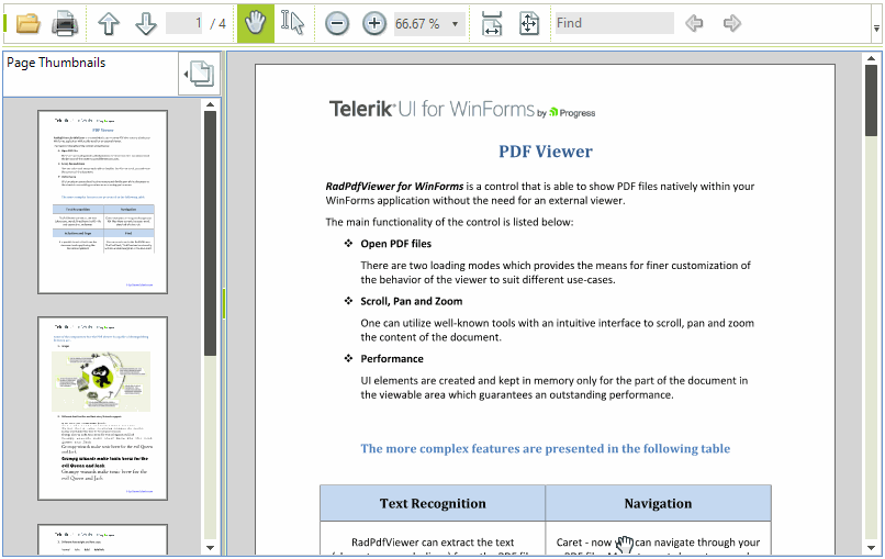 WinForms RadPdfViewer Pan