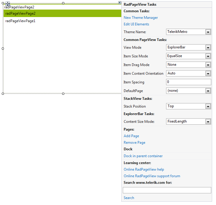 WinForms RadPageView ExplorerBar