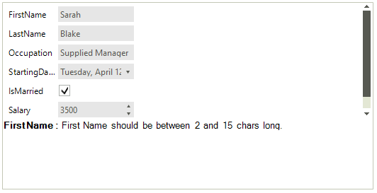 WinForms RadDataEntry The Validation Panel