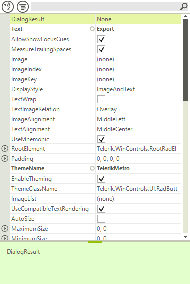 WinForms RadPropertyGrid Before and After Export