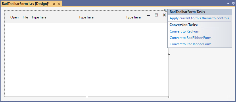 WinForms RadToolbarForm Smart Tag