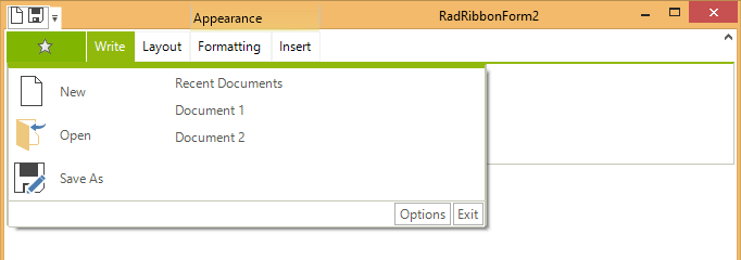 WinForms RadRibbonBar RadRibbonBar Application Menu