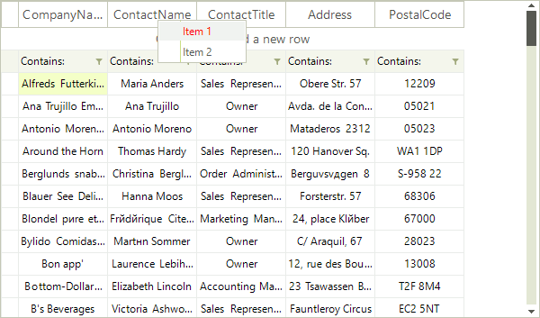 WinForms RadVirtualGrid Custom context Menu
