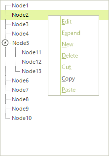 WinForms RadTreeView Default Menu
