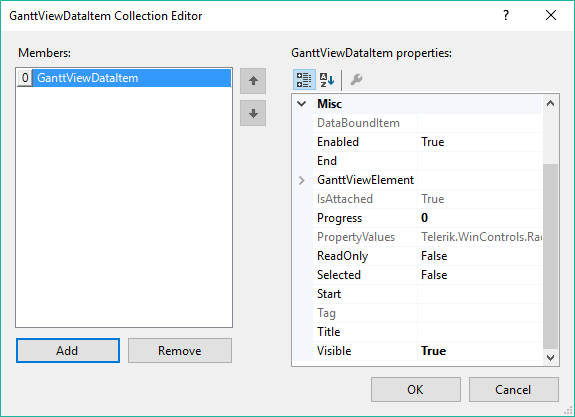WinForms RadGanttView Adiing Items Design Time