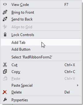 WinForms RadRibbonBar Context Menu