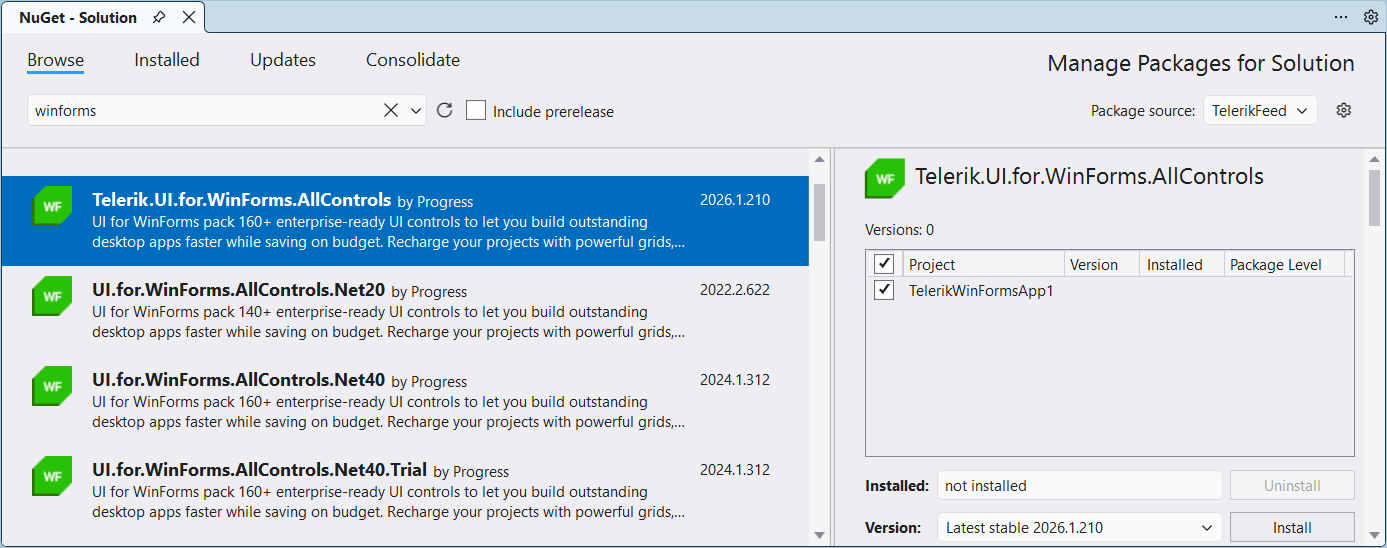 Install the UI.for.WinForms.AllControls
