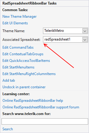 WinForms RadSpreadsheetRibbonBar Associated Spreadsheet