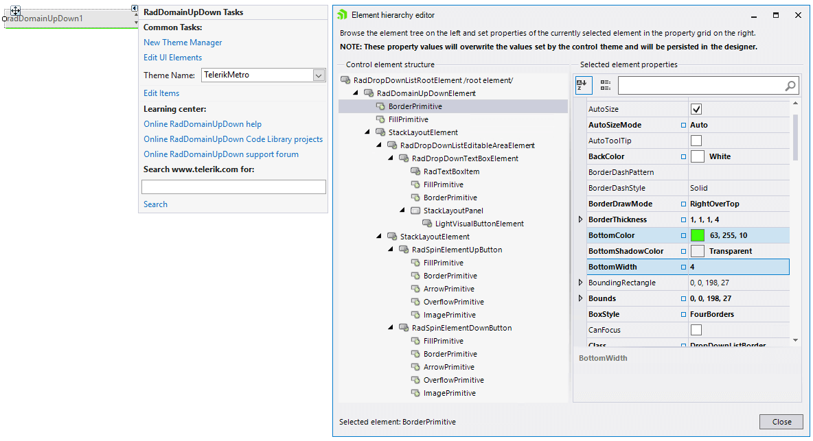 WinForms RadDomainUpDown Element Hierarchy Editor