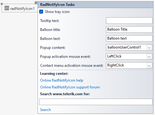 RadNotifyIcon Smart Tag