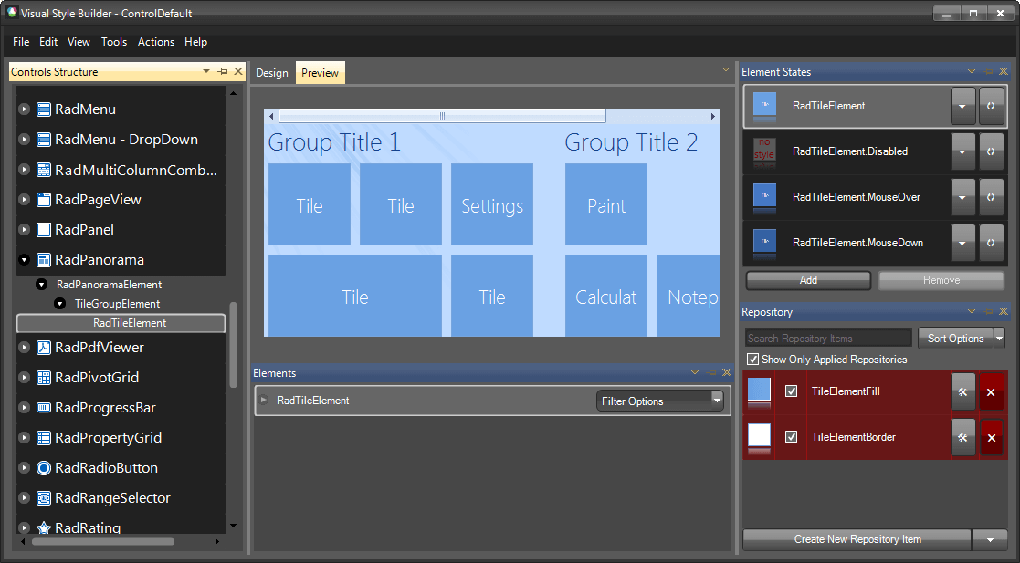 WinForms RadPanorama Controls Structure