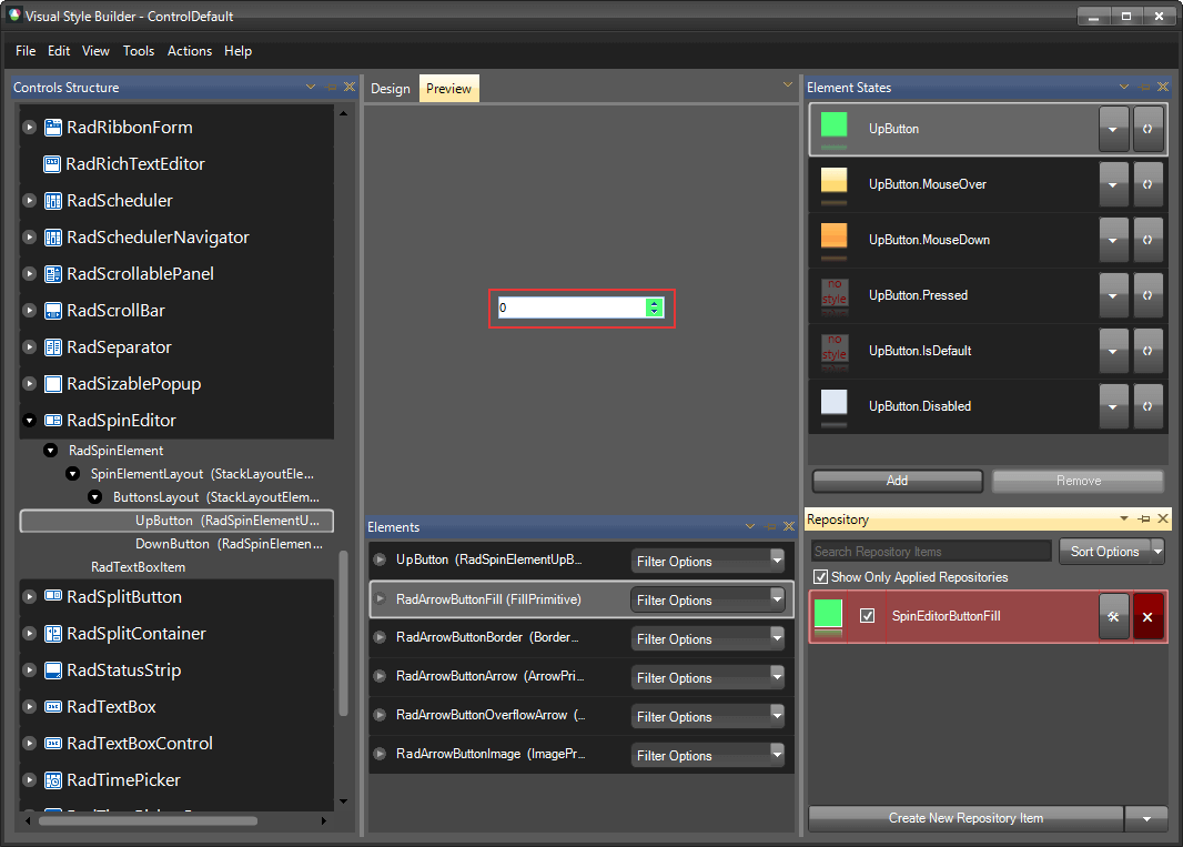 WinForms RadSpinEditor BackColor