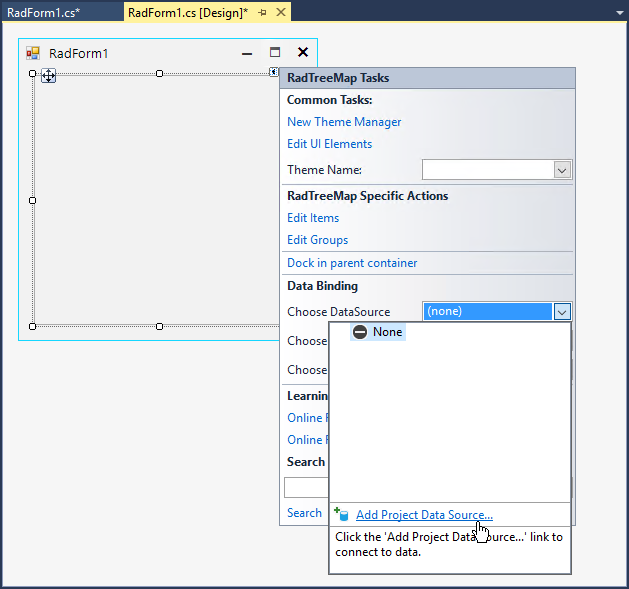 WinForms RadTreeMap Design Time Step 1