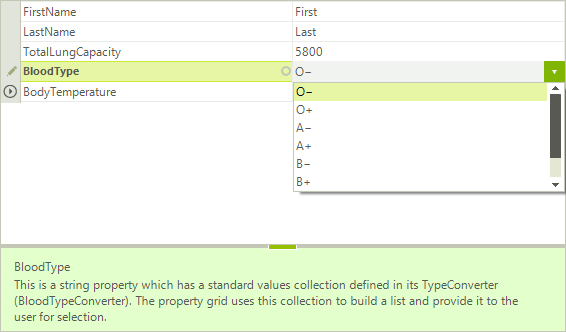 WinForms RadPropertyGrid BloodTypeConverter