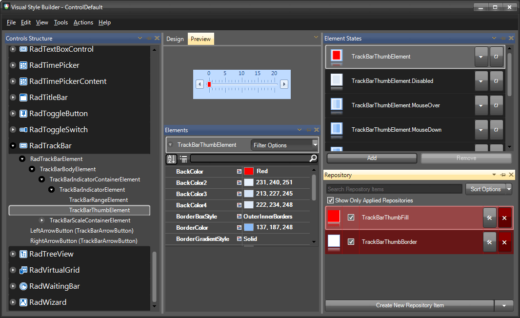 WinForms RadTrackBar BackColor