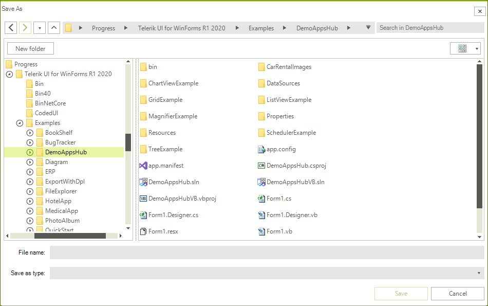 WinForms RadBrowseEditor RadSaveFileDialog