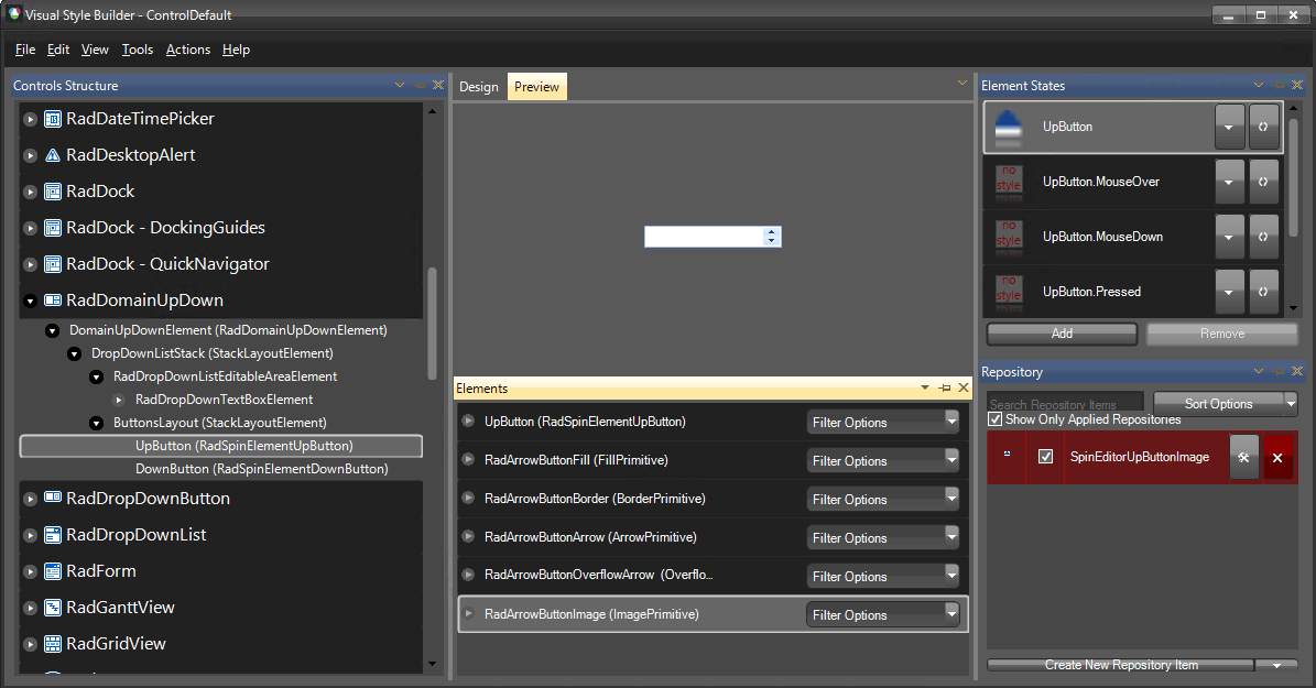 WinForms RadDomainUpDown VisualStyleBuilder