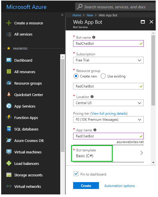 WinForms RadChat Azure Chat Bot Template