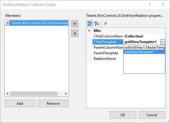 WinForms RadGridView Relations