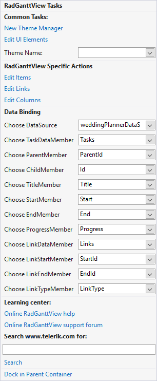 WinForms RadGanttView Smart Tag