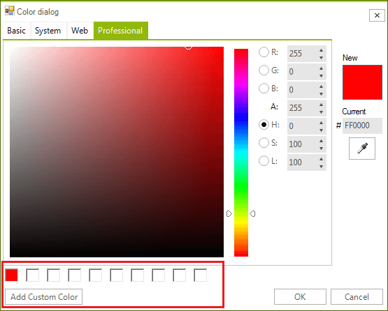WinForms RadColorDialog Custom Colors