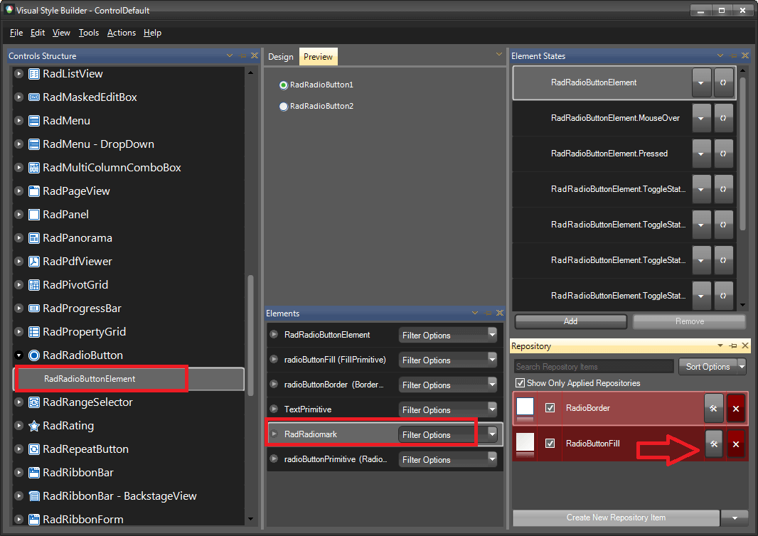 WinForms RadRadioButtonElement VisualStyleBuilder RadRiomark