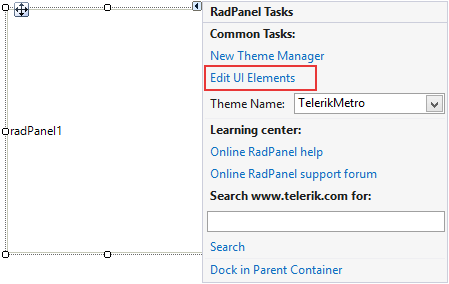 WinForms RadPanel Smart tag Edit UI