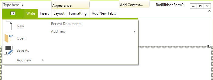 WinForms RadRibbonBar Start Menu