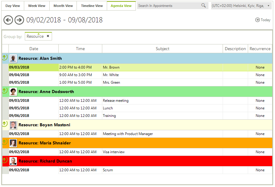 WinForms RadScheduler Agenda View